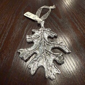 Pier 1 Vintage Silver Oak Leaf Glass Ornament